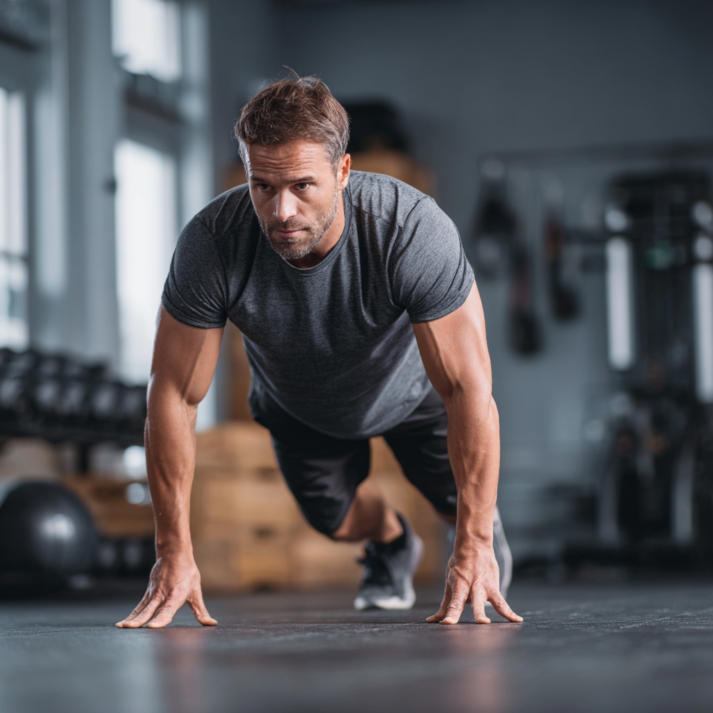 Elderly European man in athletic wear showing discipline and healthy lifestyle habits